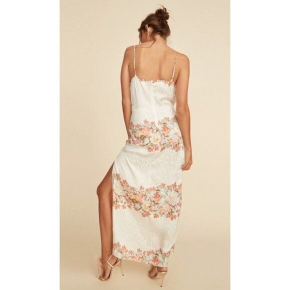 LPA New Silk Maxi Dress Floral Leopard Ivory Wedding Party Medium - Picture 2 of 4